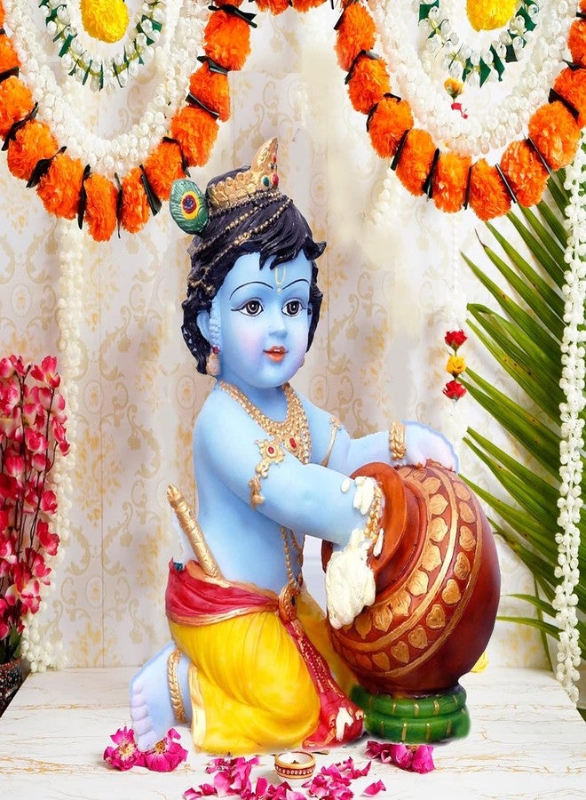 SHREE RAM IMPEX تمثال كريشنا من الراتنج من شركة شري رام إمبكس - تمثال كريشنا الصغير من الراتنج - تمثال صغير مصنوع يدويًا (أزرق) - ديكور منزلي وهدايا للورد كريشنا ماخان تشور - Image 1